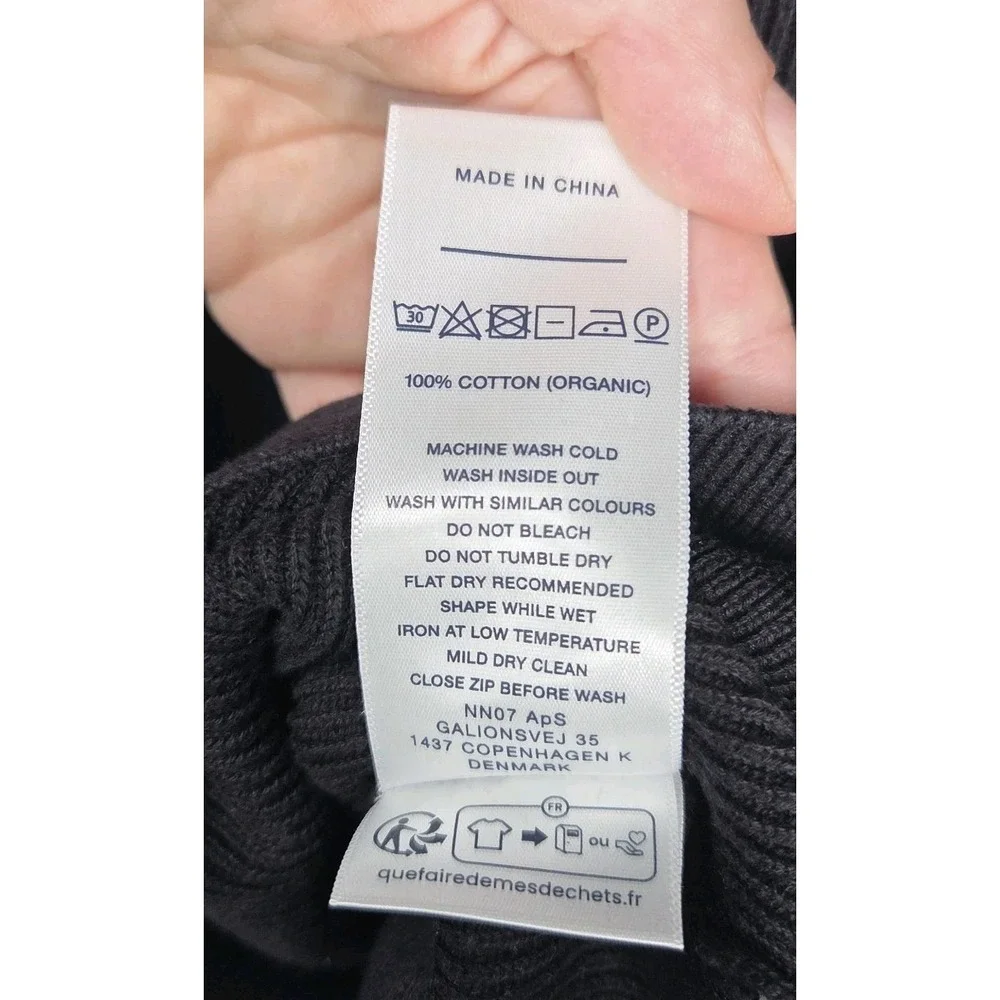 NN.07 Hansie SS Zip Rib Knit Polo‎ Sweater Organic Cotton Black Size L